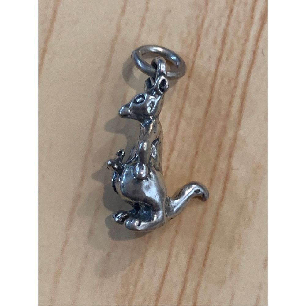 Kangaroo with Baby Sterling Silver Jewelry Charm